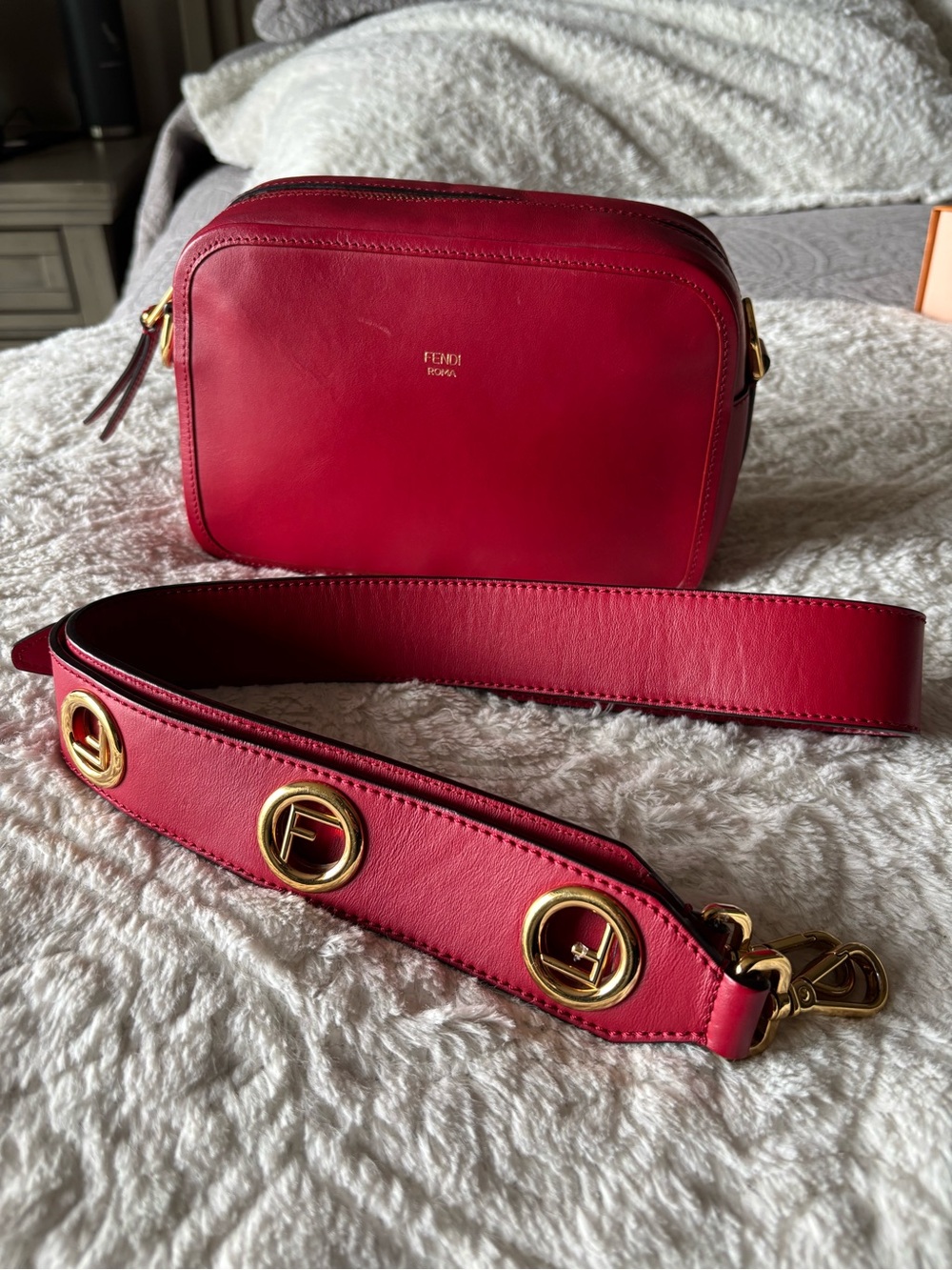 Fendi Roma Camera Bag with Gold Logo Strap